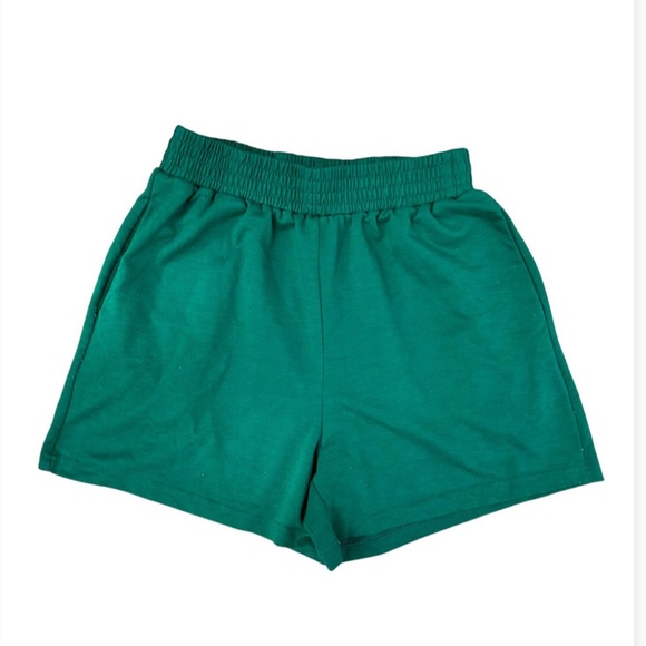 Pants - Green Elastic Waistband Women's Sweatshorts